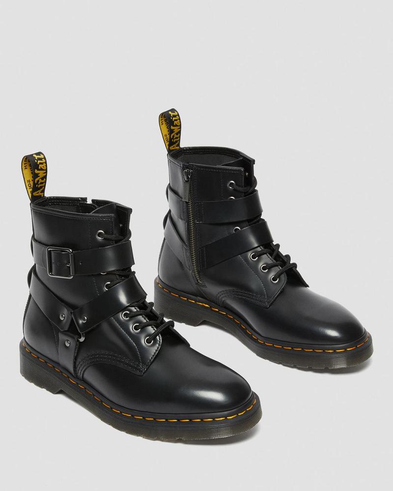 Black Men's Dr Martens Cristofor Leather Harness Lace Up Boots | CA 541KOR